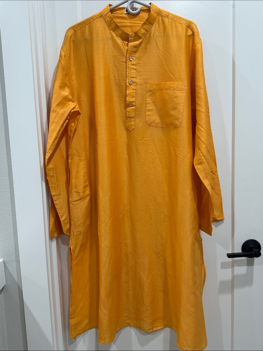FabIndia Men's Mandarin Collar Long kurta too in Mustard yellow size 42